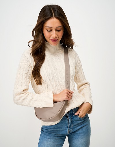 Nylon Mini Half Moon Bag in Taupe