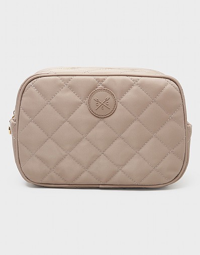 Quilted Nylon Washbag in Taupe