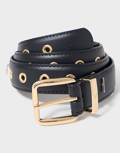 Leather Eyelet Jeans Belt in Navy