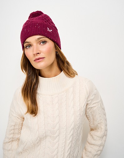 Glitterball Cable Knit Beanie in Red