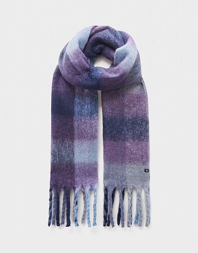 Brushed Check Scarf in Navy, Blue & Purple