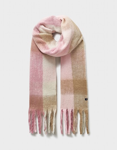 Brushed Check Scarf in Pink & Beige Marl
