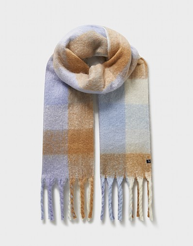 Brushed Check Scarf in Beige & Pale Blue Marl