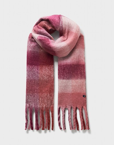 Brushed Check Scarf in Red & Pink Marl