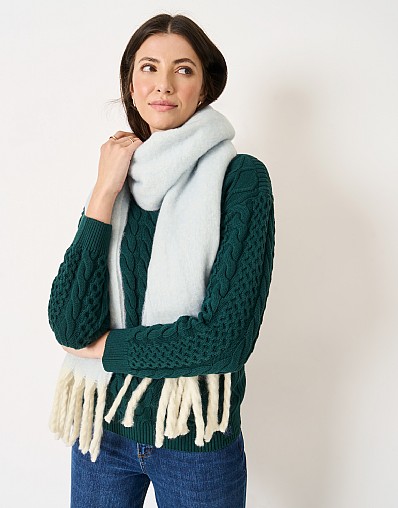 Two Tone Tassel Scarf in Soft Blue