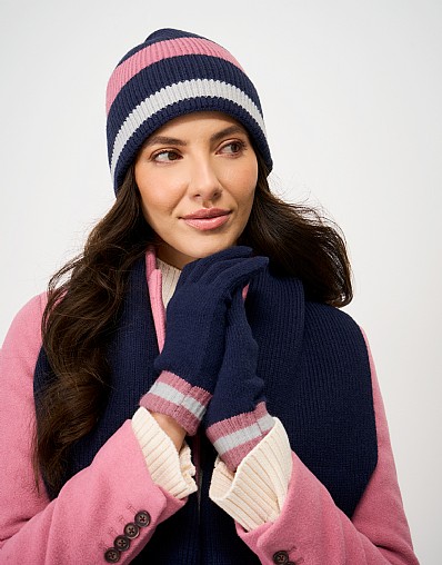 Colourblock Gloves in Navy & Pink