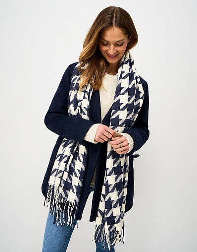Houndstooth Scarf in Navy