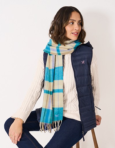 Wool Scarf in Blue & Cream Check