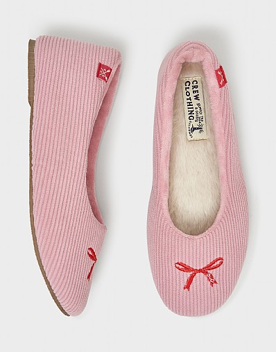 Embroidered Bow Ballet Slippers in Pink