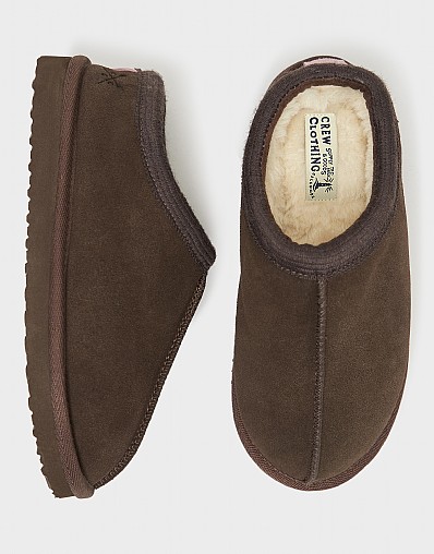 Suede Contrast-Seam Slipper in Tan