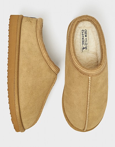 Suede Contrast-Seam Slipper in Taupe