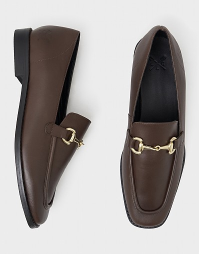Leather Square Toe Loafer in Chocolate Brown