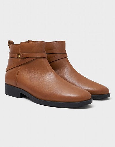 Leather Ankle Strap Boot in Tan