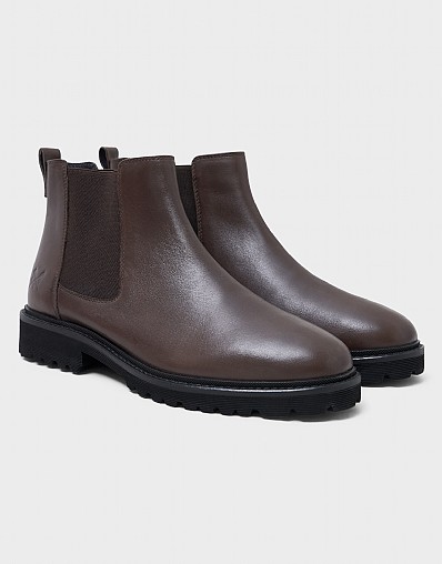 Cleated-Sole Suede Chelsea Boot in Brown