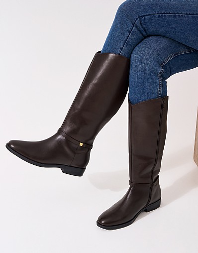Tall Leather Ankle Strap Boot in Chocolate Brown