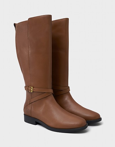 Buckle Knee High Boot in Tan