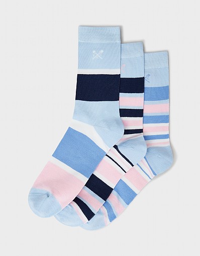 3-Pack Bamboo Socks in Blue, Pink & White