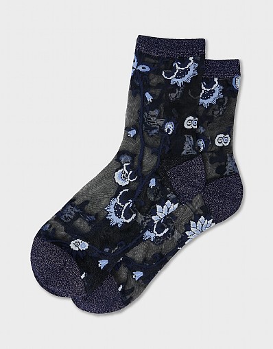 Sheer Filament Yarn Socks in Floral