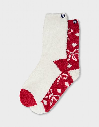 2-Pack Fluffy Socks in Red & White Bow Print
