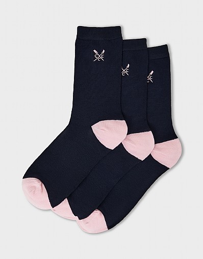 3 Pack Bamboo Embroidered Socks in Navy