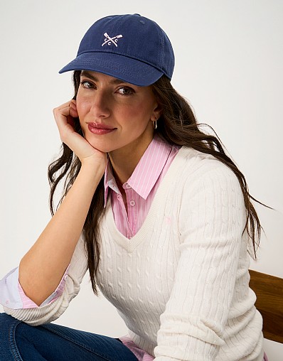 Cotton Crew Logo Cap in Navy