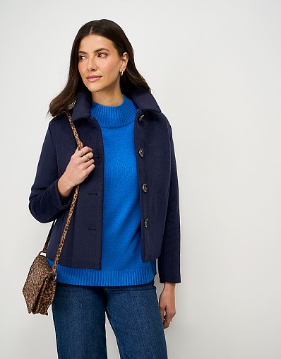 Wool Blend Jacket in Navy