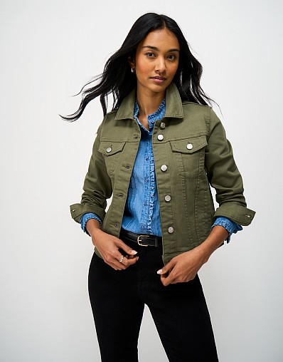 Denim Western Jacket in Olive Green
