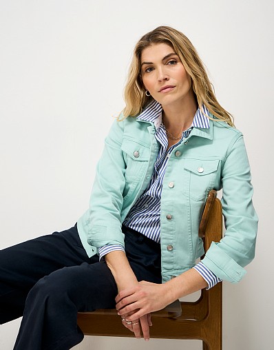 Denim Western Jacket in Turquoise Blue