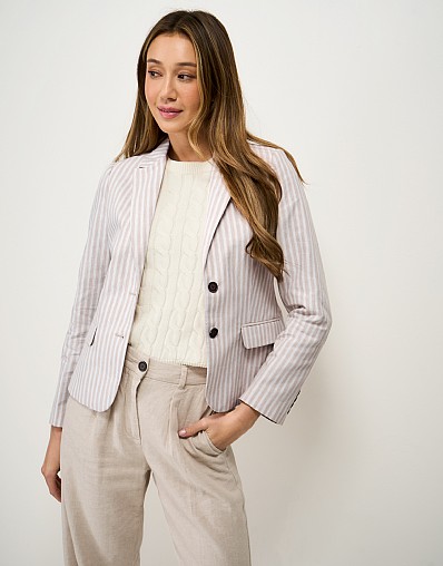 Linen & Cotton Blazer in Neutral Stripe