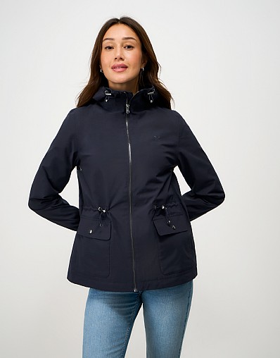 Hooded Showerproof Raincoat in Navy