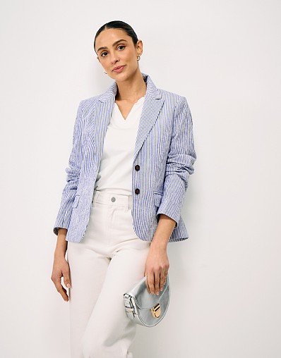 Mini Stripe Seersucker Classic Blazer in Blue and White