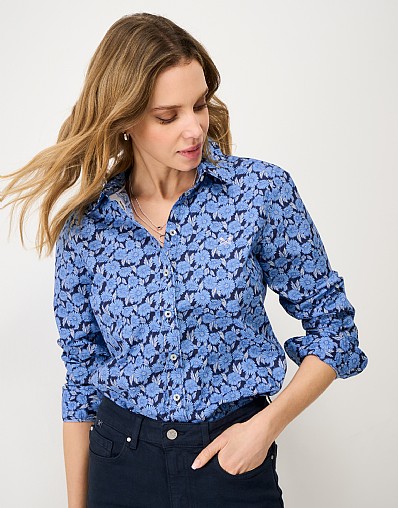 Cotton Lulworth Shirt in Navy Daisy Print