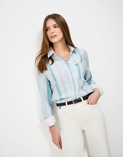 Relaxed-Fit Cotton Oxford Shirt in Blue Stripe