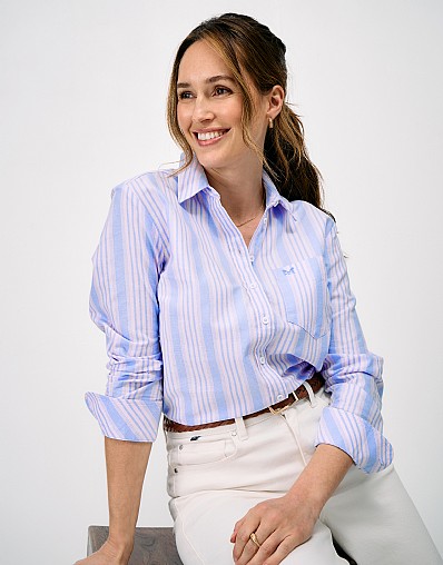 Relaxed-Fit Cotton Oxford Shirt in Pink & Blue Stripe