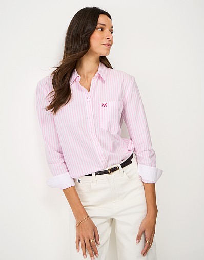 Relaxed-Fit Cotton Oxford Shirt in Pink & White Stripe