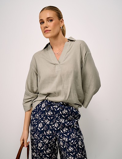 Anya Linen Blend Popover Shirt in Neutral