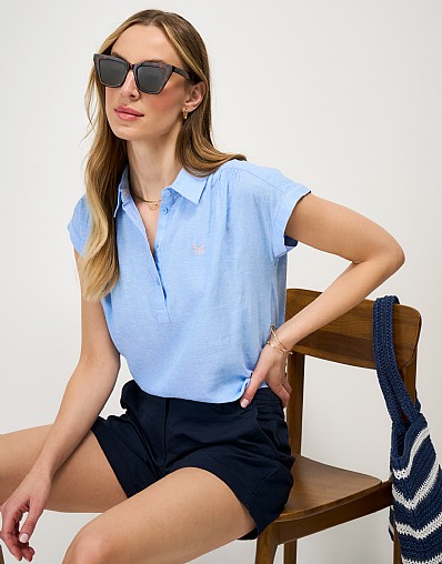 Skyler Linen-Blend Shirt in Blue Chambray