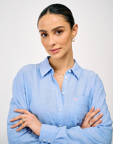 Relaxed-Fit Linen-Blend Shirt in Light Blue