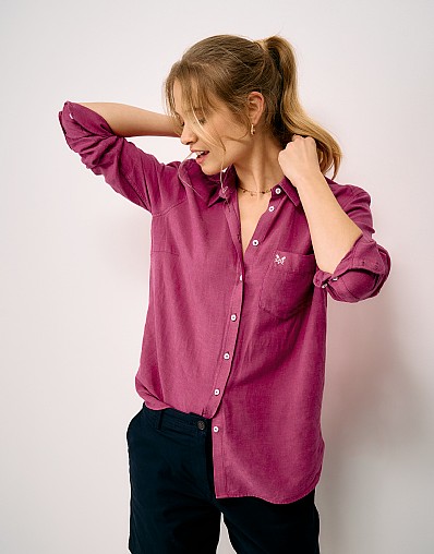 Relaxed-Fit Linen-Blend Shirt in Dark Pink