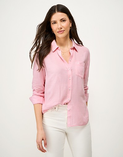 Relaxed-Fit Linen-Blend Shirt in Light Pink