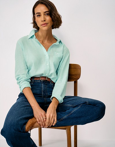 Relaxed-Fit Linen-Blend Shirt in Turquoise