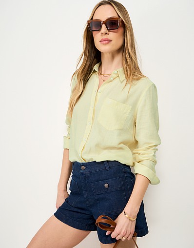 Relaxed-Fit Linen-Blend Shirt in Pastel Yellow