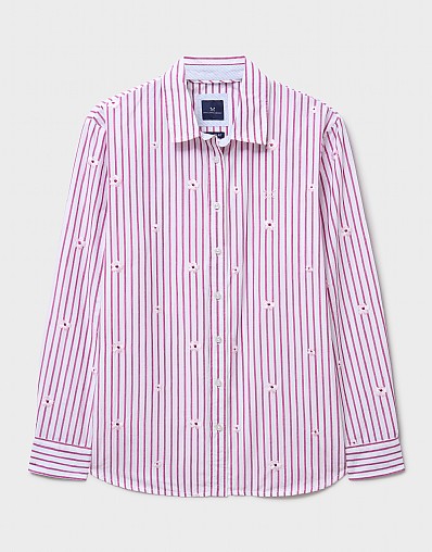 Women's Embroider Poplin Shirt in Pink Stripe from Crew Clothing Company