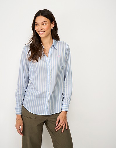 Viscose Twill Shirt in Blue & White Stripe