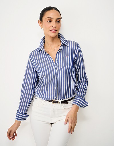 Viscose Twill Shirt in Navy & White Stripe