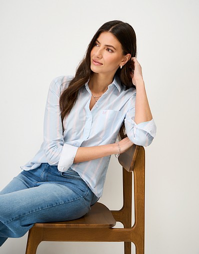 Relaxed Fit Cotton Poplin Shirt in Blue