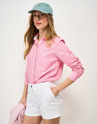 Relaxed Fit Cotton Poplin Shirt in Pink & Red Stripe