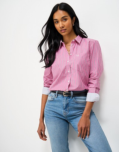 Relaxed Fit Cotton Poplin Shirt in Fuchsia & Pink Stripe