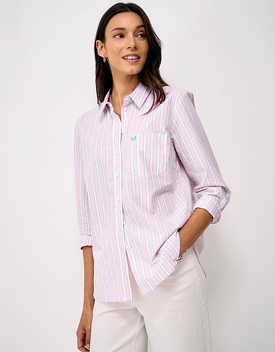 Relaxed Fit Poplin Shirt in Light Pink and White Stripe
