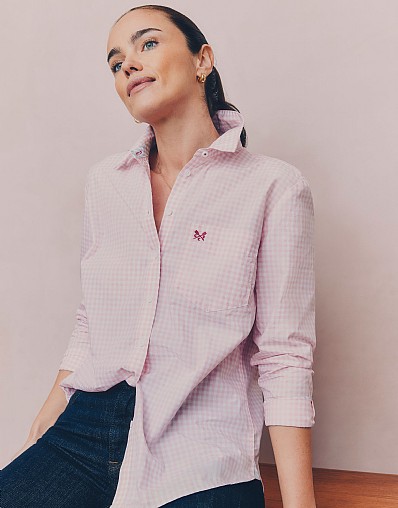 Relaxed Fit Cotton Poplin Shirt in Bright Pink Check